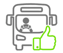 A professionally dressed driver reporting in front of his bus